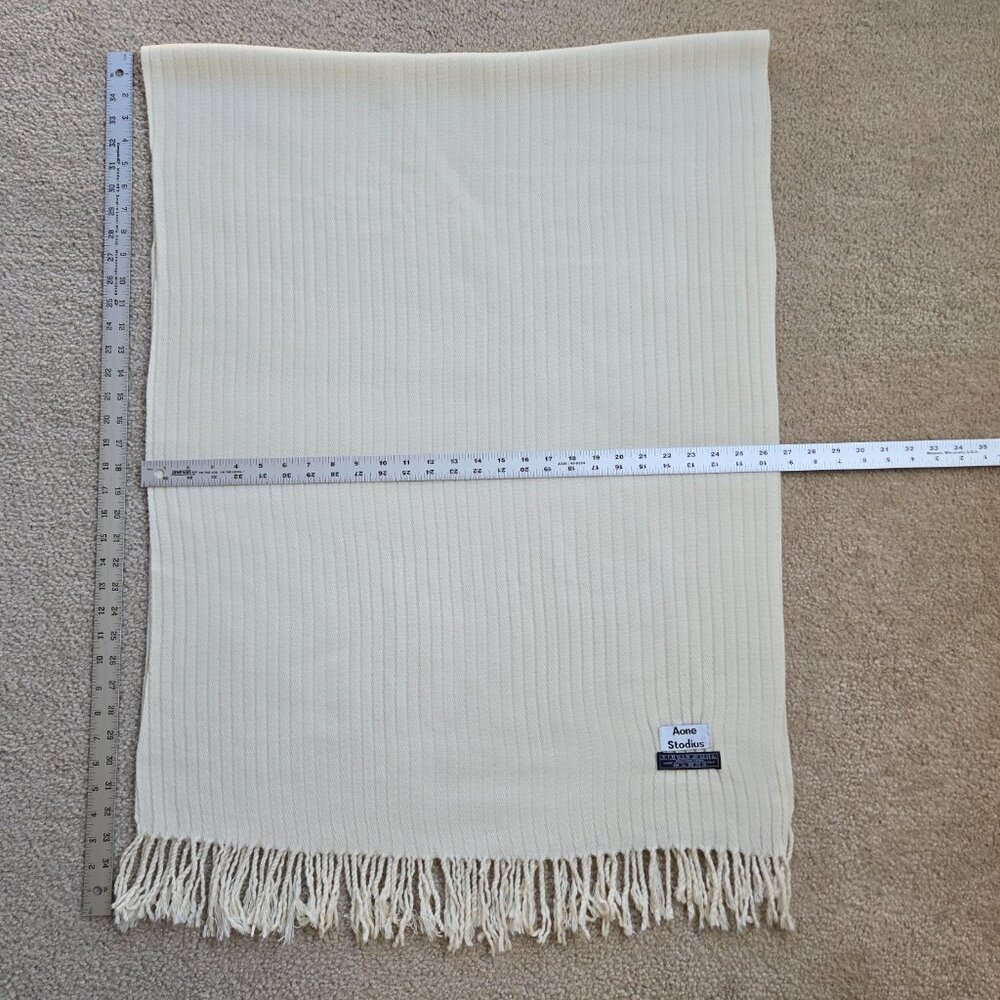 Aone Stodius 100% Wool Scarf Woven Ribbed Midweight Italy - Picture 4 of 11
